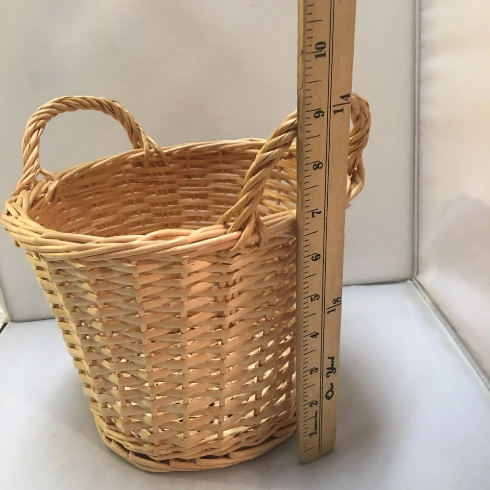 Woven Wicker Storage Basket Home Decor Round Dual Handles‎ Cottagecore Waste Bin